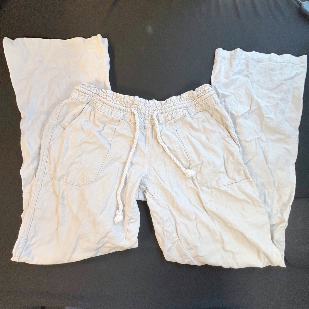 Roxy Linen Blend Drawstring Small/Med Beachy Coastal Elastic Waist Pull on Pants
